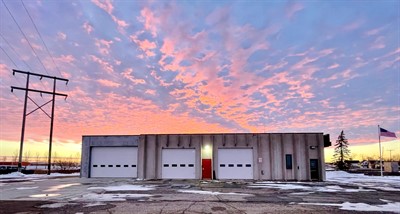 fire station with sunset